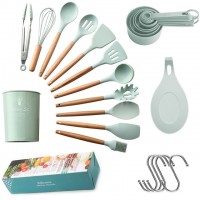 Colorful Silicone Kitchen Cooking Set with Wooden Handle with Basket