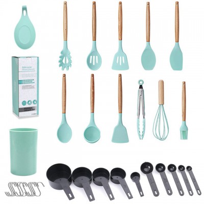 Kitchen Accessories Gadgets Cooking Tools Wooden Handle Silicone Kitchen Utensils Set